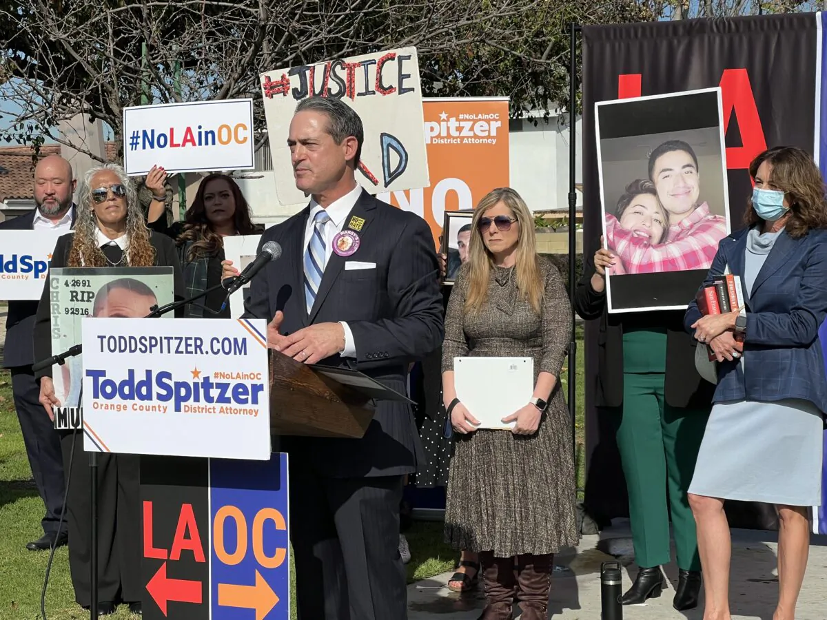 Orange County District Attorney Todd Spitzer kicked off his re-election campaign in La Palma, Calif., on Jan. 26, 2022. (Drew Van Voorhis/The Epoch Times)