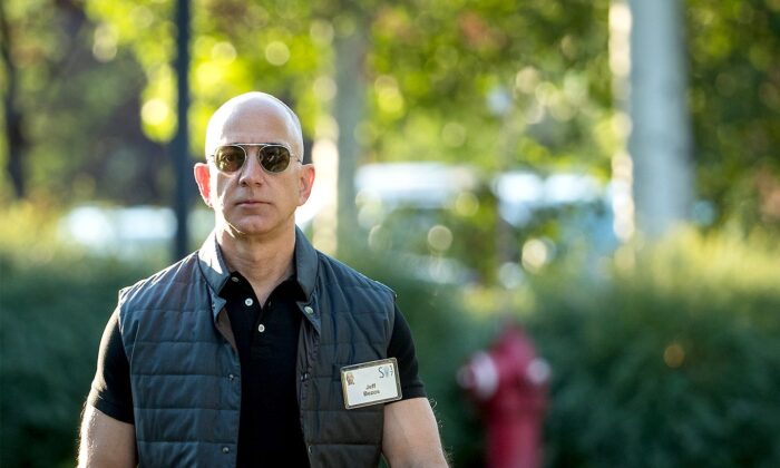 Jeff Bezos, CEO of Amazon, in Sun Valley, Idaho, in July 2017. (Drew Angerer/Getty Images)