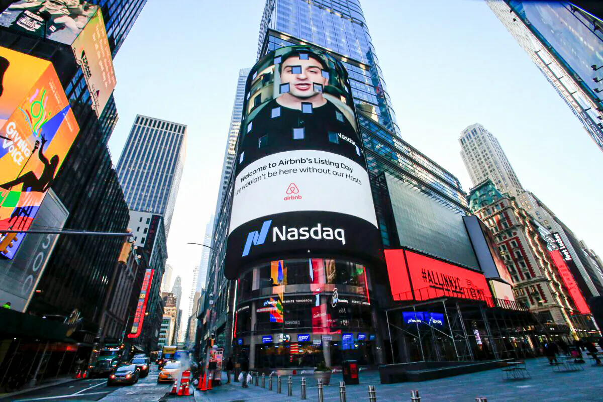 The Nasdaq digital billboard in Times Square, New York, on Dec. 10, 2020. (Kena Betancur/AFP via Getty Images)