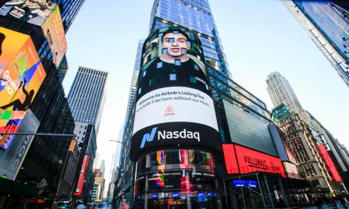 The Nasdaq digital billboard in Times Square, New York, on Dec. 10, 2020. (Kena Betancur/AFP via Getty Images)