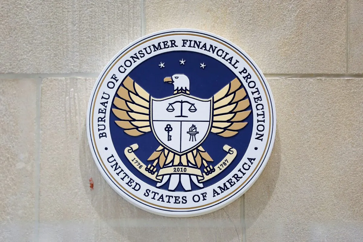 The seal of the Consumer Financial Protection Bureau (CFPB) is seen at their headquarters in Washington, on May 14, 2021. (Andrew Kelly/Reuters)