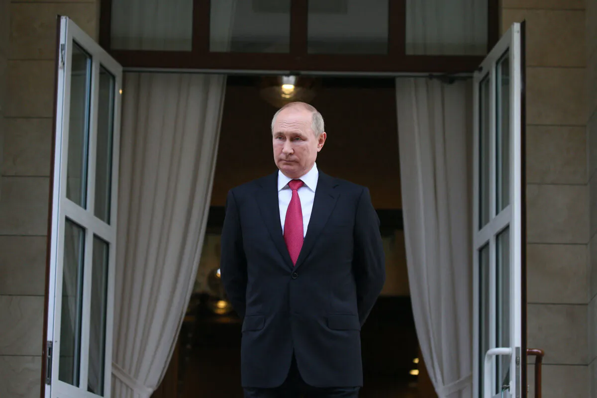 Russian President Vladimir Putin at the Bocharov Ruchei state residence after a meeting with his Turkish counterpart in Sochi, Russia, on Sept. 29, 2021. (Vladimir Smirnov/Pool/AFP/Getty Images)