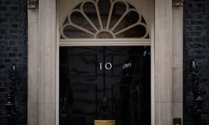 A detail view of the door of No 10 Downing Street in London on Jan. 27, 2022. (Leon Neal/Getty Images)