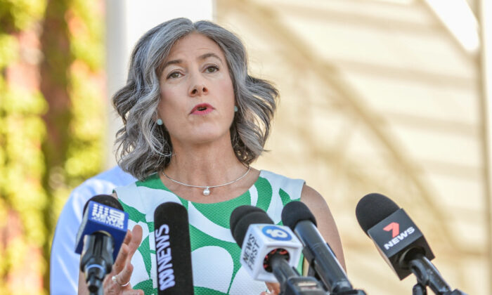 Professor Nicola Spurrier,
Chief Public Health Officer for SA Health speaks during a media opportunity at the Memorial Drive Tennis Centre in Adelaide, Australia on January 09, 2021. (Photo by Sue McKay/Getty Images)