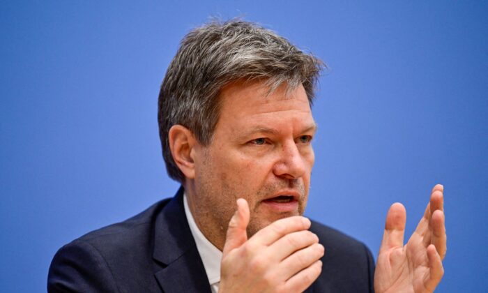 German Minister of Economics and Climate Protection Robert Habeck speaks as he presents the German government's annual economic report in Berlin on Jan. 26, 2022. (John Macdougall/Pool Via Reuters)