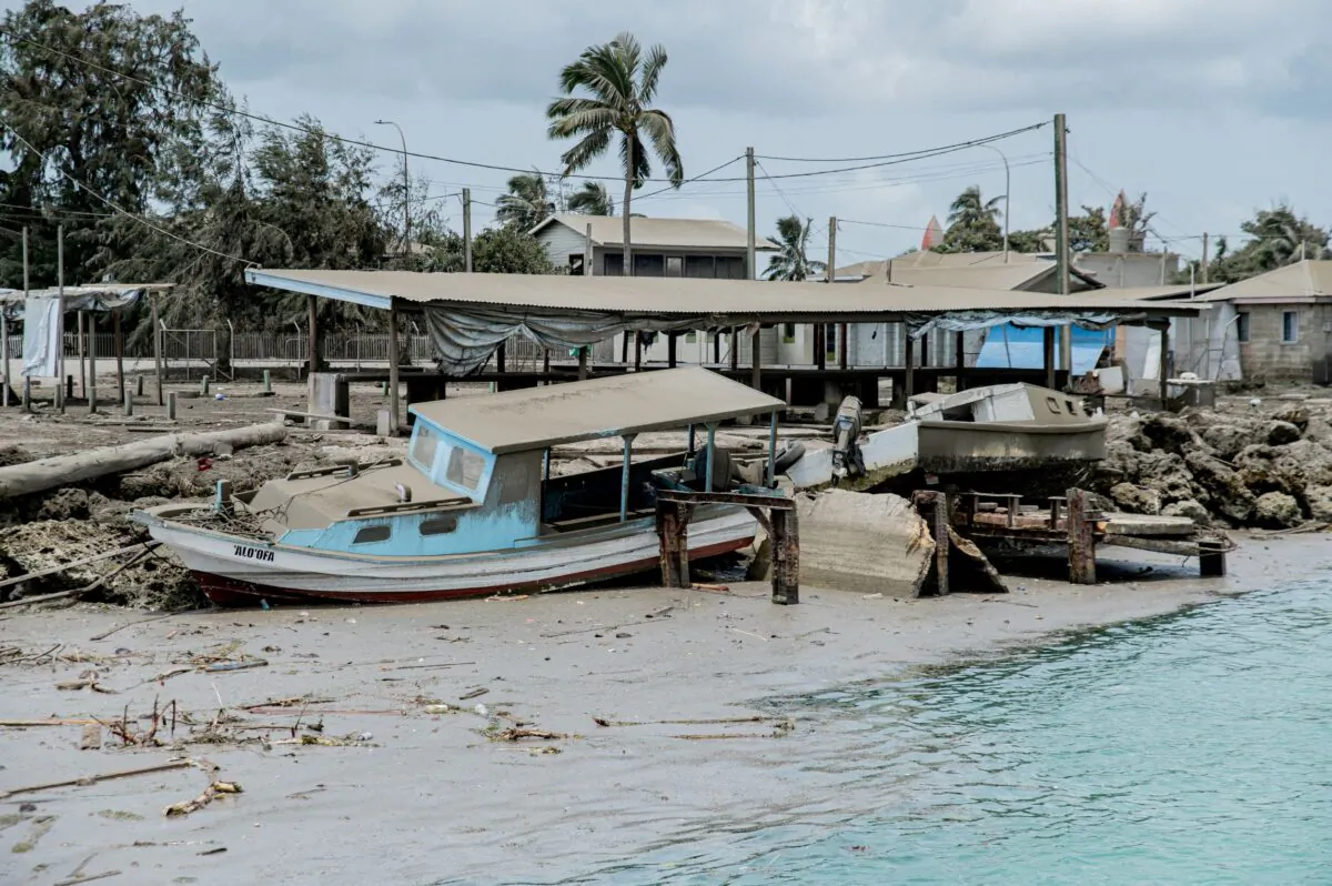 A general view shows damaged buildings following the volcanic eruption and tsunami in Tongatapu, Tonga, on Jan. 16, 2022. (Malau Media/Reuters)