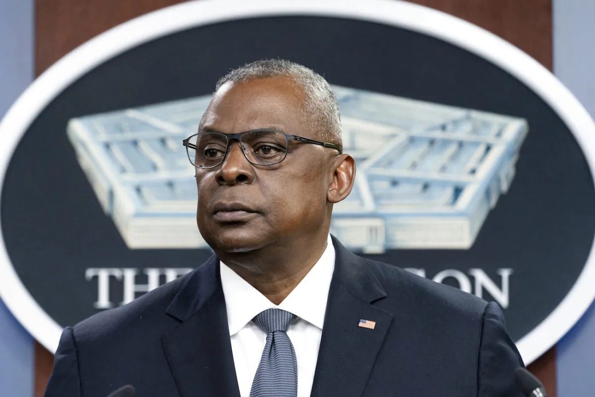 Secretary of Defense Lloyd Austin pauses while speaking during a media briefing at the Pentagon, in Washington, on Nov. 17, 2021. (Alex Brandon/AP Photo)