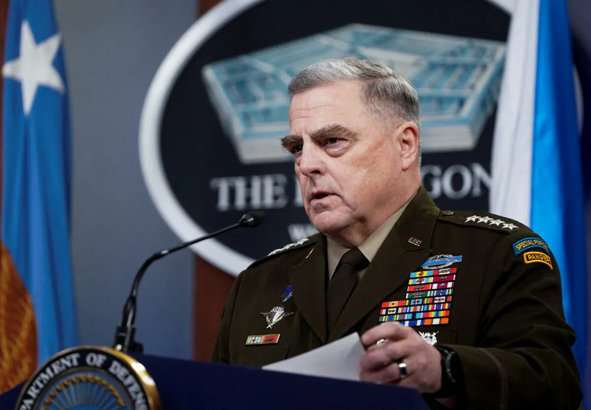General Mark Milley, chairman of the U.S. Joint Chiefs of Staff, answers questions from reporters about Russia and the crisis in the Ukraine during a news conference at the Pentagon in Washington on Jan. 28, 2022. (Joshua Roberts/Reuters)
