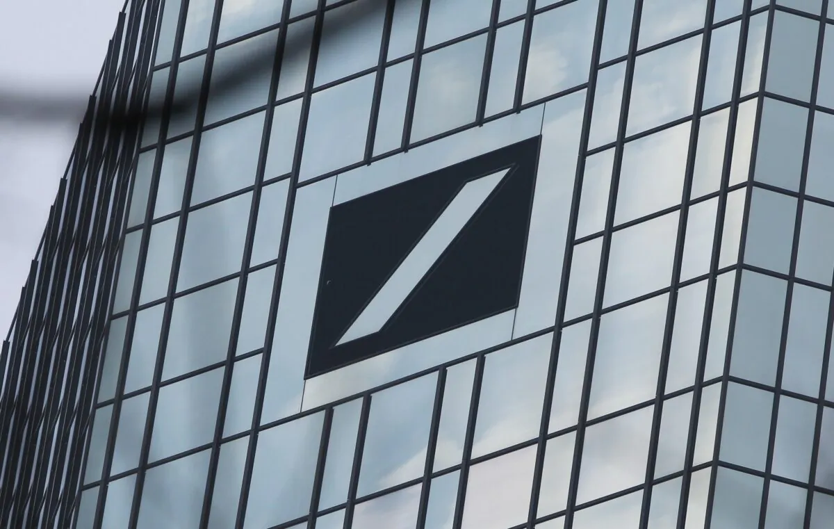 The logo of German bank Deutsche Bank at the company's headquarters in Frankfurt am Main, western Germany, on Feb. 2, 2017. (Daniel Roland/AFP via Getty Images)