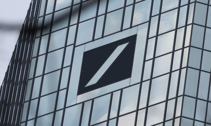 The logo of German bank Deutsche Bank at the company's headquarters in Frankfurt am Main, western Germany, on Feb. 2, 2017. (Daniel Roland/AFP via Getty Images)