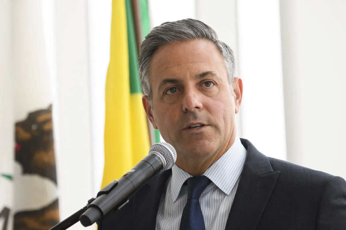 Los Angeles City Councilman and mayoral candidate Joe Buscaino speaks during the opening of the Terminal 1 expansion at Los Angeles International Airport (LAX) in Los Angeles on June 4, 2021. (Patrick T. Fallon/AFP via Getty Images)