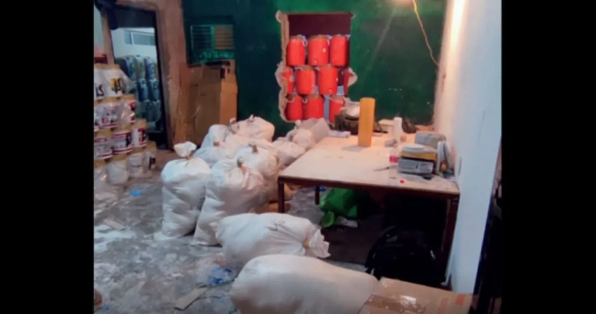 Sacks and material used to produce methamphetamine in the northwestern state of Sinaloa, in a town near the capital Culiacan, Mexico, on Jan. 27, 2022. (AP/Screenshot via The Epoch Times)