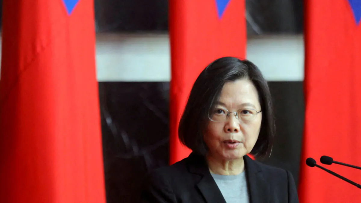 Taiwan President Tsai Ing-wen speaks at a rank conferral ceremony for military officials from the Army, Navy and Air Force, at the defence ministry in Taipei, Taiwan, on Dec. 28, 2021. (Annabelle Chih/Reuters)
