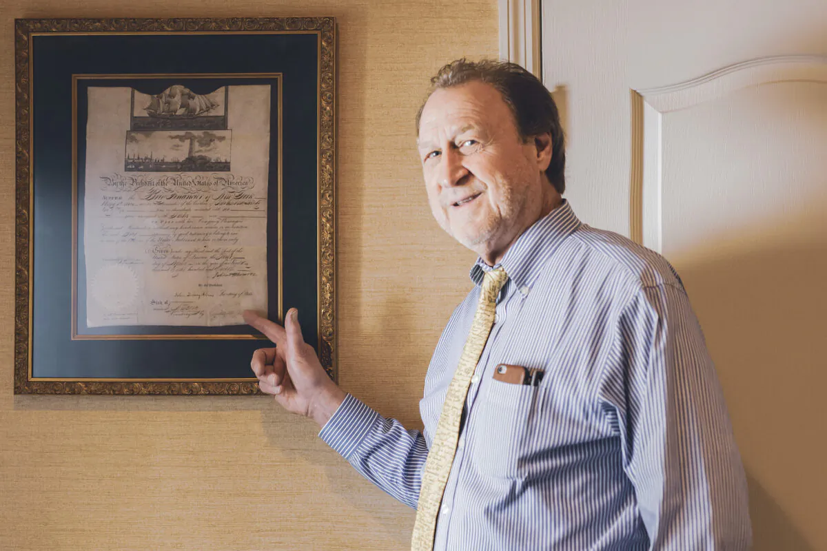 Howard Zerwitz tells a story about James Monroe in relation to this document with his signature. (Tatsiana Moon for American Essence)