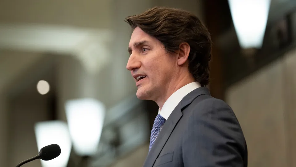 Canadian Prime Minister Justin Trudeau speaks following a cabinet retreat in Ottawa on Jan. 26, 2022. (Adrian Wyld/The Canadian Press)