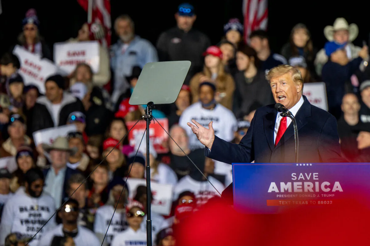 Former President Donald Trump speaks during a rally in Conroe, Texas, on Jan. 29, 2022. (Brandon Bell/Getty Images)