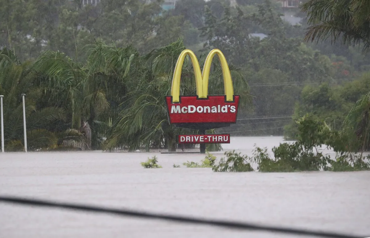 Flooding occurs in the town of Lismore, northeastern New South Wales, Australia, on Feb. 28, 2022. (AAP Image/Jason O'Brien)