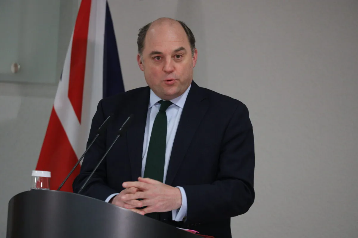 British Defence Secretary Ben Wallace speaks at a press conference at the Germany Defense Ministry in Berlin, on Jan. 26, 2022. (Christian Marquardt - Pool/Getty Images)