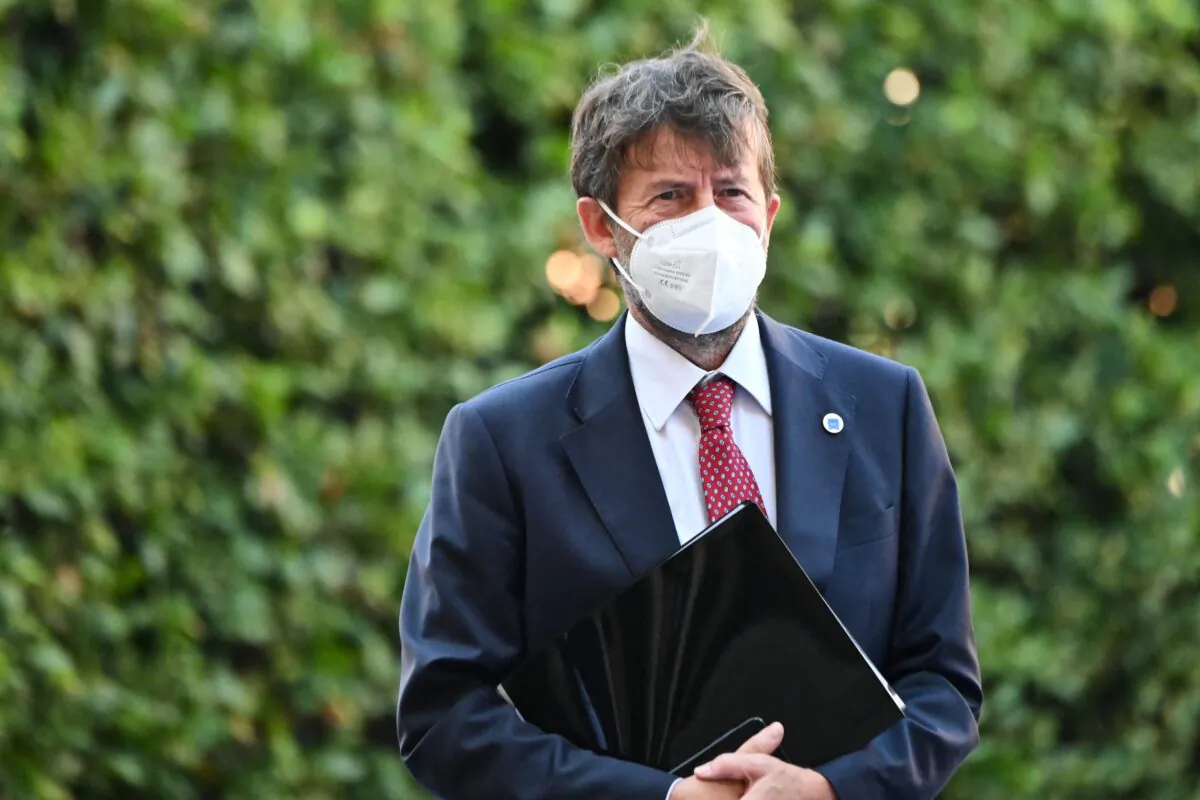 Italian Culture minister Dario Franceschini arrives for a roundtable of the G20 Culture Ministers meeting at Palazzo Barberini Museum in Rome, on July 30, 2021. (Andreas Solaro/AFP via Getty Images)