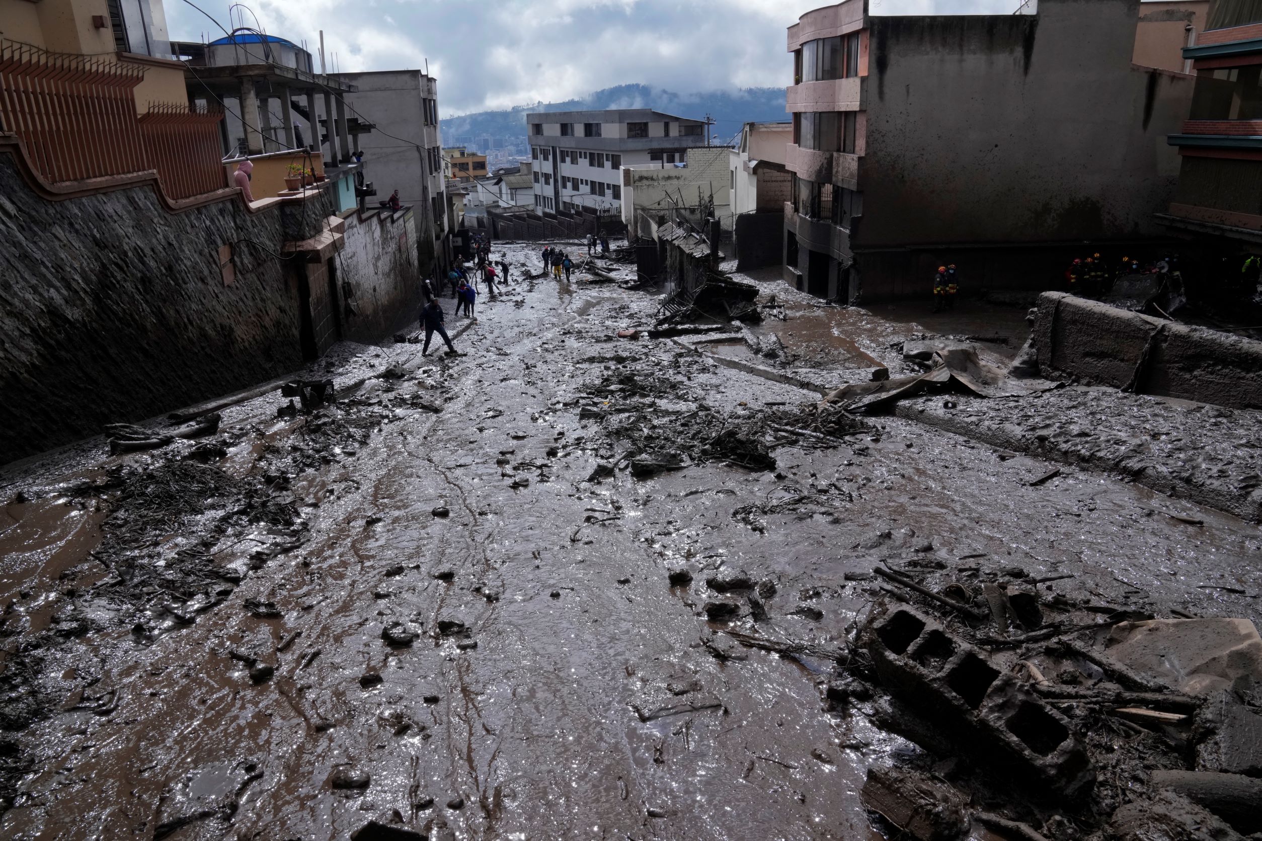The street after the collapse of the hillside in the rain