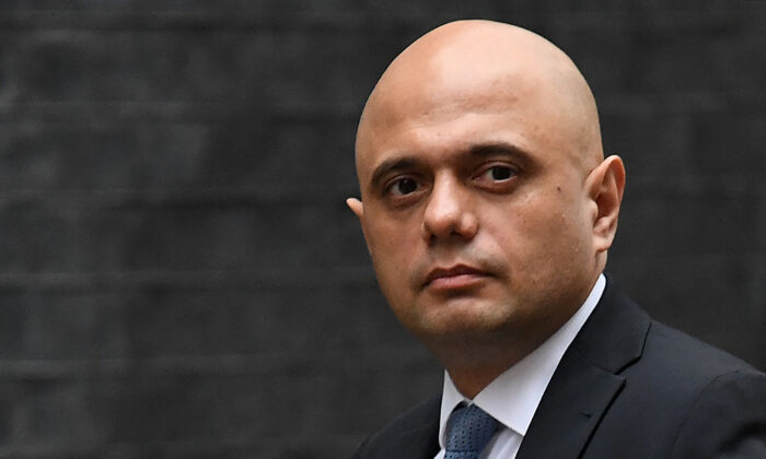 Britain's Health Secretary Sajid Javid arrives for a cabinet meeting at Number 10 Downing Street in London on Jan. 25, 2022. (Daniel Leal/AFP via Getty Images)