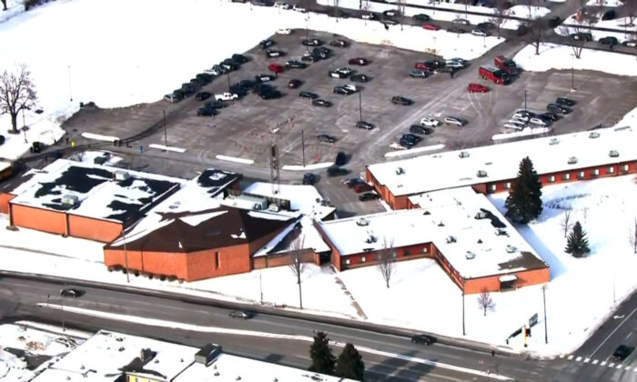 An aerial view of South Education Center in Richfield, Minn., on Feb. 1, 2022. (Courtesy of WCCO)