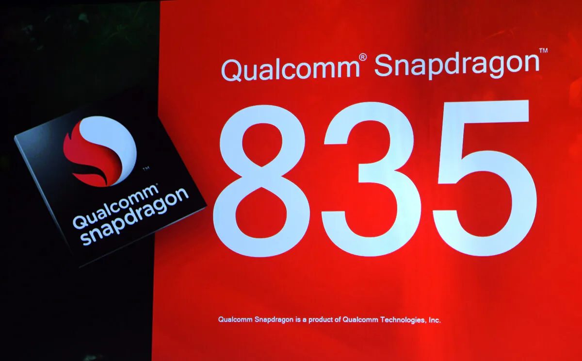 The Qualcomm Snapdragon 835 mobile processor is announced during a keynote address by Qualcomm Inc. CEO Steve Mollenkopf at CES 2017 at The Venetian Las Vegas in Las Vegas, on Jan. 6, 2017. (Ethan Miller/Getty Images)