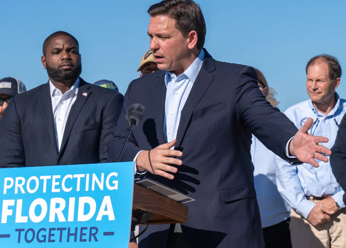 Florida Gov. Ron DeSantis at a press conference in the Everglades on Feb. 1, 2022. (Courtesy of South Florida Water Management District)