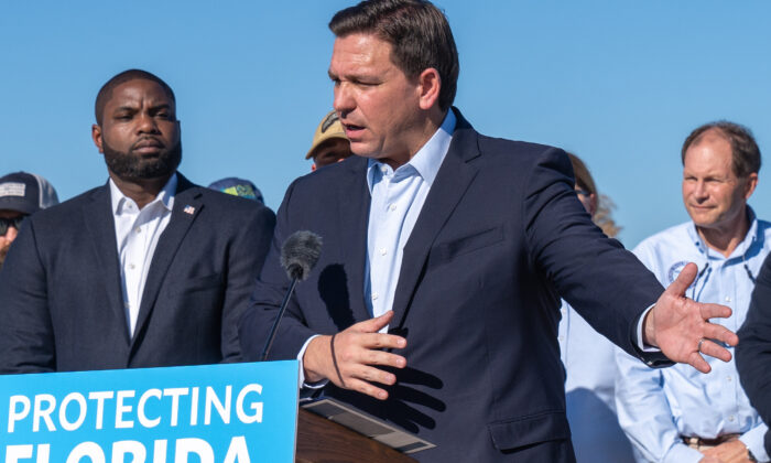Florida Gov. Ron DeSantis at a press conference in the Everglades on Feb. 1, 2022. (Courtesy of South Florida Water Management District)