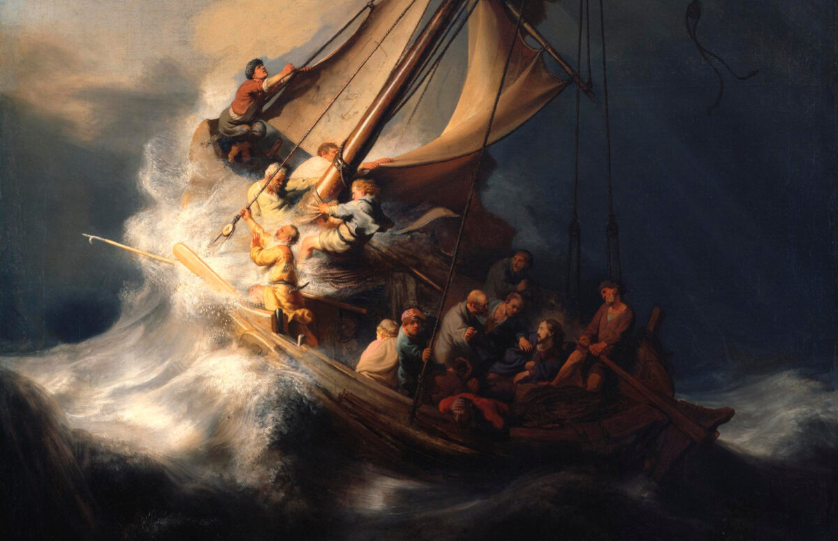 Detail, “Christ in the Storm on the Sea of Galilee,” 1633, by Rembrandt. Oil on canvas; 63 inches by 50 3/8 inches. (Public domain)