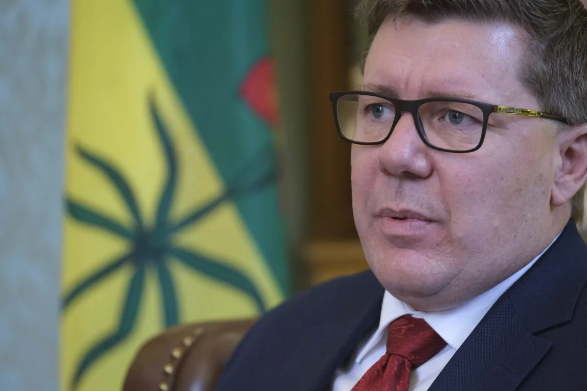 Premier Scott Moe speaks at the Legislative Building in Regina on Dec. 14, 2021. (The Canadian Press/Michael Bell)