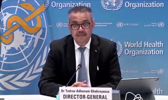 A screenshot taken from a still video shows Director-General Tedros Adhanom Ghebreyesus in an undated photo. (Reuters/Screenshot via The Epoch Times)