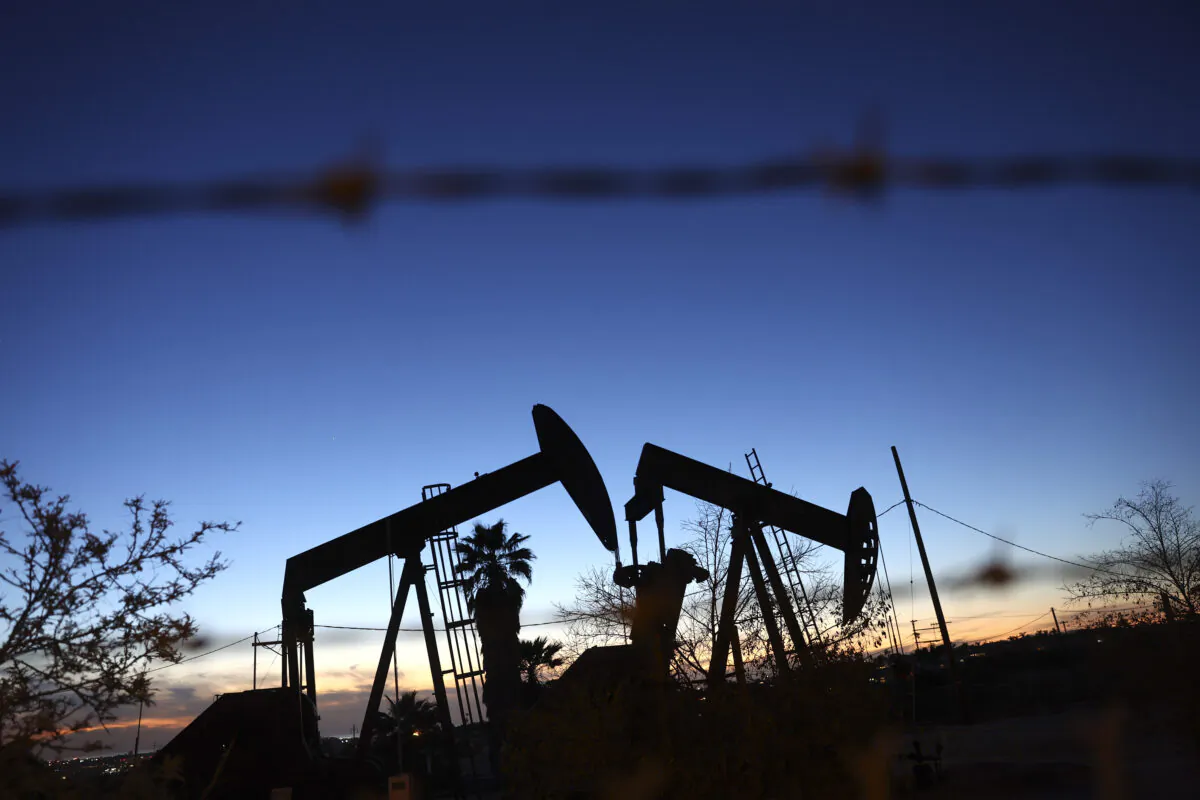 Oil pumpjacks in the Inglewood Oil Field in Los Angeles, Calif., on Jan. 28, 2022. (Mario Tama/Getty Images)