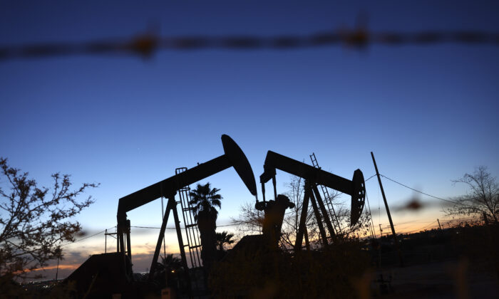 Oil pumpjacks in the Inglewood Oil Field in Los Angeles on Jan. 28, 2022. (Mario Tama/Getty Images)