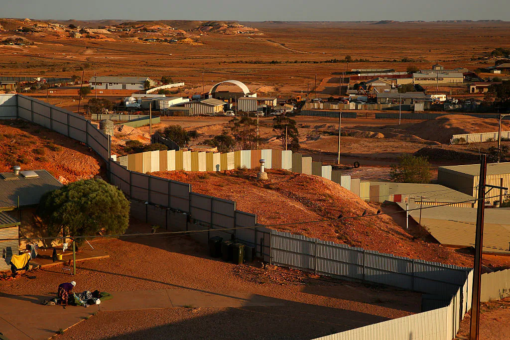 A general view overlooking the town and surrounds of Coober Pedy, Australia, in its usual dry state, on October 22, 2015. (Photo by Mark Kolbe/Getty Images)