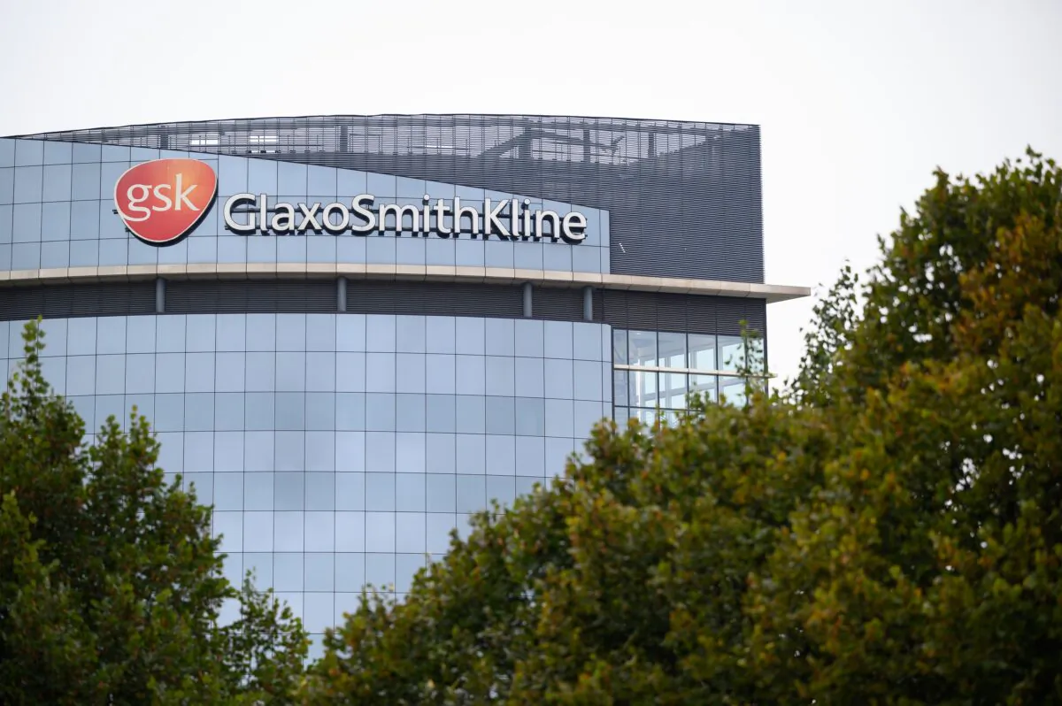 A general view of the exterior of the GlaxoSmithKline offices in the Brentford area of London, on Oct. 07, 2021. (Leon Neal/Getty Images)