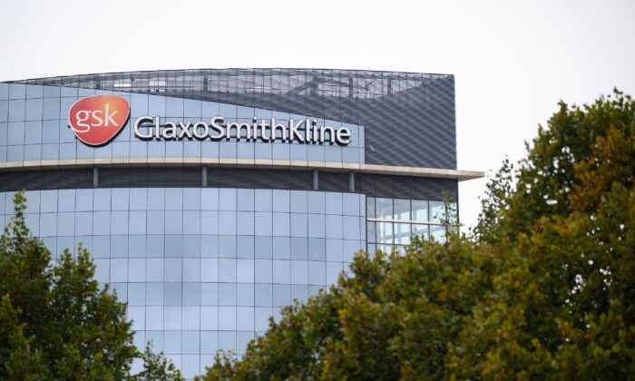 A general view of the exterior of the GlaxoSmithKline offices in the Brentford area of London, on Oct. 07, 2021. (Leon Neal/Getty Images)