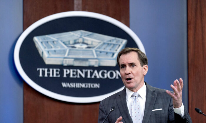 Pentagon spokesman John Kirby speaks during a briefing at the Pentagon in Washington, on Feb. 2, 2022. (Andrew Harnik/AP Photo)