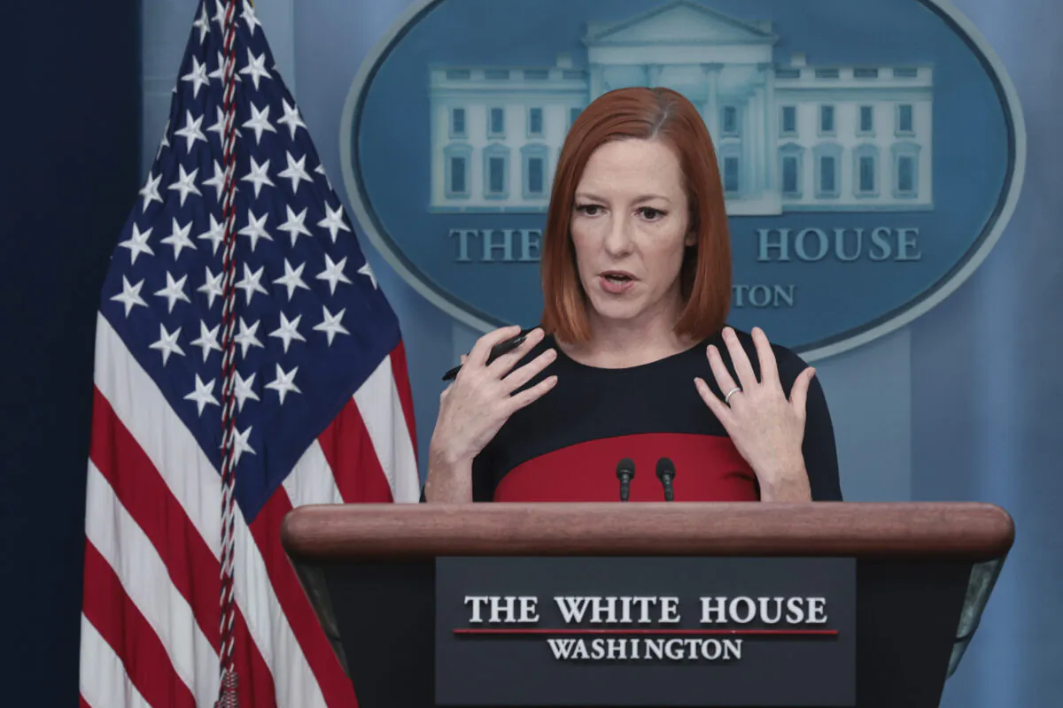 White House press secretary Jen Psaki answers questions during the daily White House briefing in Washington, on Feb. 1, 2022. (Win McNamee/Getty Images)