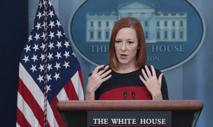 White House press secretary Jen Psaki answers questions during the daily White House briefing in Washington, on Feb. 1, 2022. (Win McNamee/Getty Images)