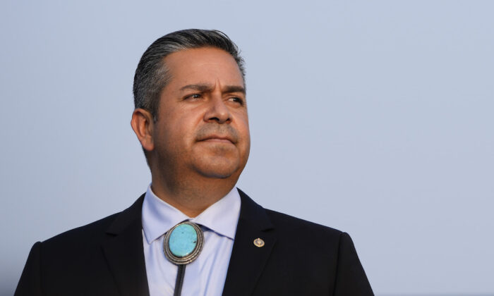 Sen. Ben Ray Lujan (D-N.M.) attends a rally near the U.S. Capitol in Washington, on Sept. 13, 2021. (Drew Angerer/Getty Images)