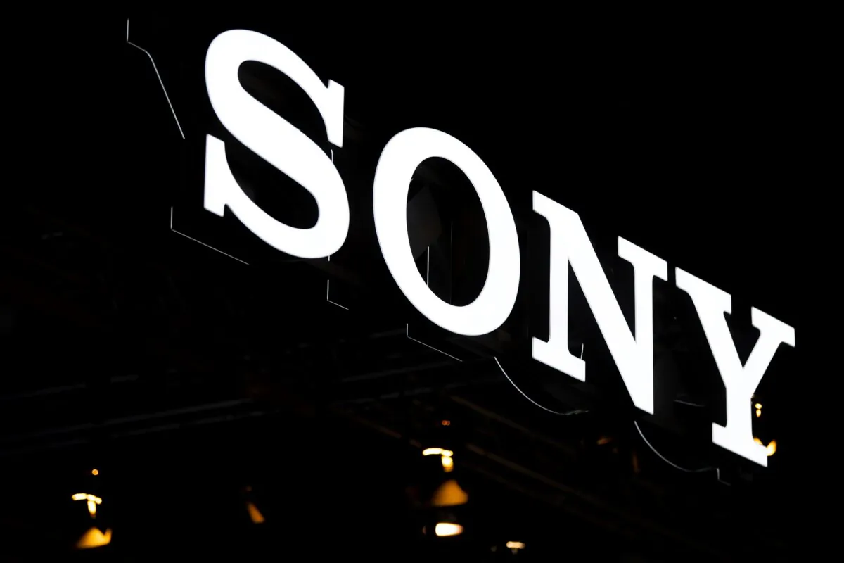 A logo sits illuminated outside the Sony booth at GSMA Mobile World Congress 2019 in Barcelona, Spain, on Feb. 26, 2019. (David Ramos/Getty Images)
