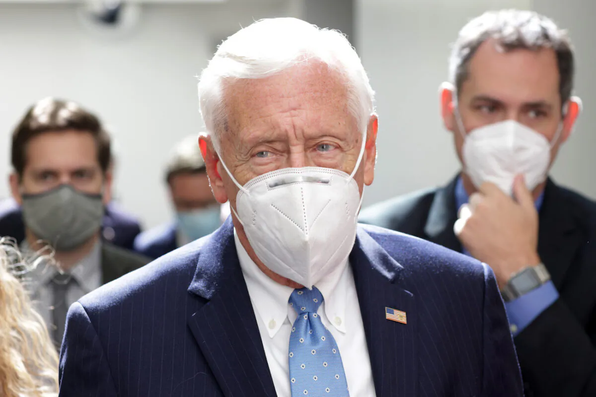 House Majority Leader Rep. Steny Hoyer (D-Md.) leaves after a House Democrats Caucus meeting at the U.S. Capitol in Washington, on Oct. 1, 2021. (Alex Wong/Getty Images)