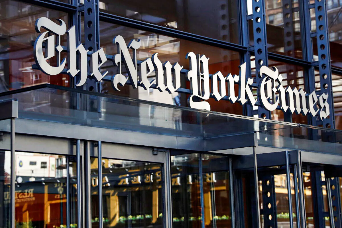 The New York Times building is seen in Manhattan, New York, on Aug. 3, 2020. (Shannon Stapleton/Reuters)
