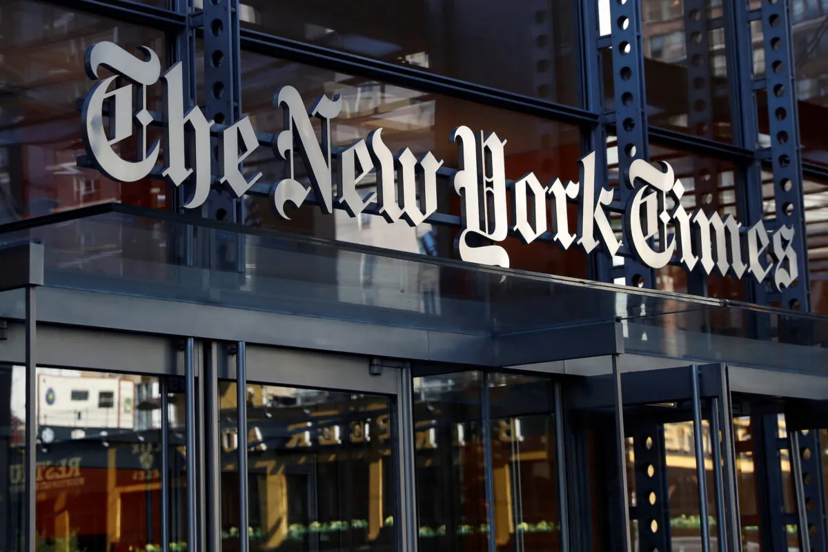 The New York Times building is seen in Manhattan, New York, on Aug. 3, 2020. (Shannon Stapleton/Reuters)