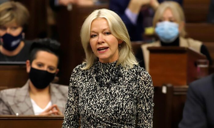 Conservative MP Candice Bergen rises during question period in the House of Commons on Parliament Hill in Ottawa on Dec. 15, 2021. (Patrick Doyle/The Canadian Press)