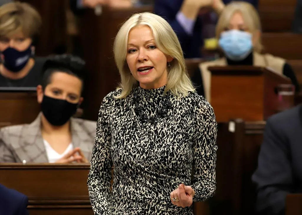 Conservative MP Candice Bergen rises during question period in the House of Commons on Parliament Hill in Ottawa on Dec. 15, 2021. (Patrick Doyle/The Canadian Press)