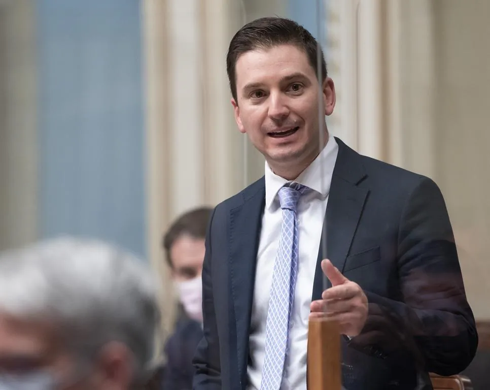Quebec Justice Minister Simon Jolin-Barrette responds to Opposition questions, Oct. 26, 2021 at the legislature in Quebec City. (The Canadian Press/Jacques Boissinot)