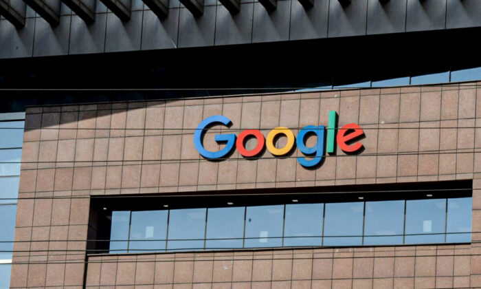 The Google logo is pictured at the Google India office building in Hyderabad on Jan. 28, 2022. (Noah Swwlam/AFP via Getty Images)