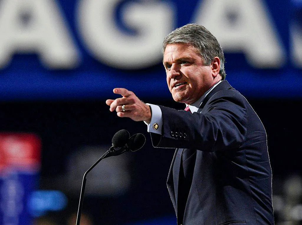 Rep. Michael McCaul (R-Texas) makes a point to delegates during the evening session of the Republican National Convention at the Quicken Loans Arena in Cleveland, Ohio, on July 18, 2016. (Dominick Reuter/AFP via Getty Images)